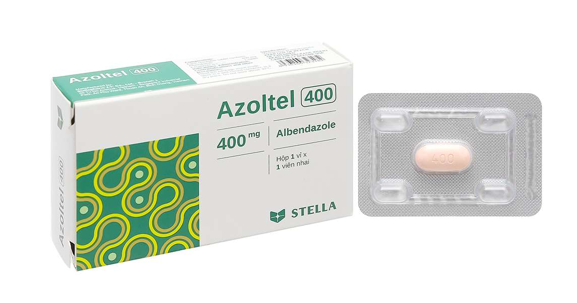 Azoltel 400mg Stella tablet for the treatment of single or mixed intestinal parasite infections (1 tablet)